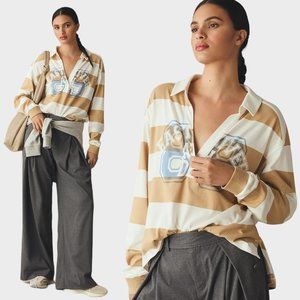 NWOT Pilcro Rugby Oversized Tan Stripe Preppy Long Sleeve Shirt Women's Size S